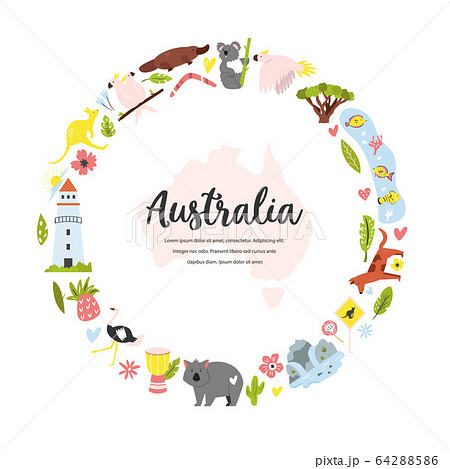 Tourist poster with symbols, animals of Australia 64288586