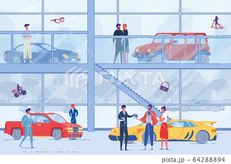 People Client Choosing and Buying Car in Showroom 64288894