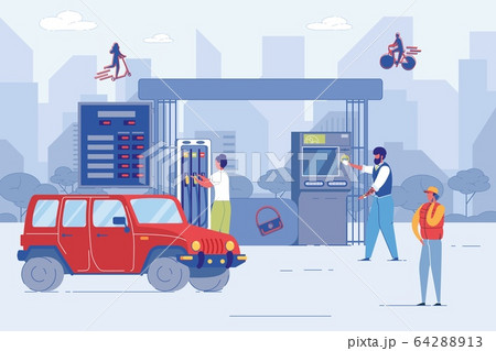 People Refuel Car Buy Petrol at Petrol Station 64288913