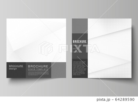Vector layout of two square covers design templates for brochure, flyer, magazine, cover design, book design, brochure cover. Halftone effect decoration with dots. Dotted pop art pattern decoration. 64289590