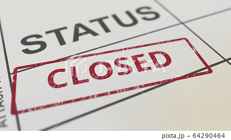 Red CLOSED stamp on paper form. 3D rendering 64290464