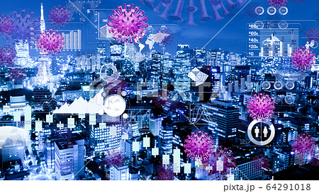 コロナウィルス・病気による都市封鎖のイメージ 緊急事態 64291018