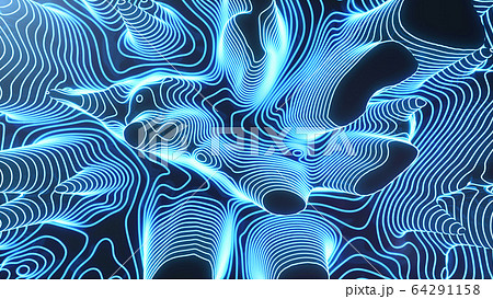 Abstract topographic 3D map of dangerous mountain terrain. Neon contour lines on the map glow. Studying the geography of the area: hills, mountains and plains. Cartography background. 3d illustration Abstract topographic 3D map of dangerous mountain terrain. Neon contour lines on the map glow. Studying the geography of the area: hills, mountains and plains. Cartography background. 3d illustration 64291158