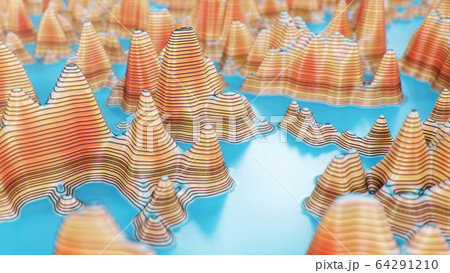 Topographic 3D map of dangerous mountain terrain. Contour lines on a topographic map. Studying geography of area: hills, mountains and plains. Cartography concept, mountain hiking, 3d illustration Topographic 3D map of dangerous mountain terrain. Contour lines on a topographic map. Studying geography of area: hills, mountains and plains. Cartography concept, mountain hiking, 3d illustration 64291210
