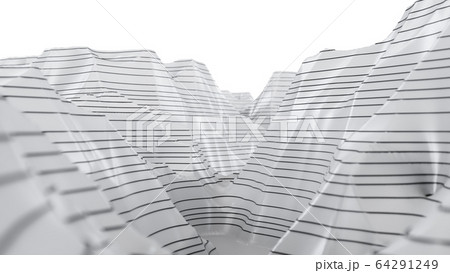 White three-dimensional topographic map. Contour lines on a topographic map. Studying the geography of the area: hills, mountains and plains. Cartography concept background, 3d illustration 64291249