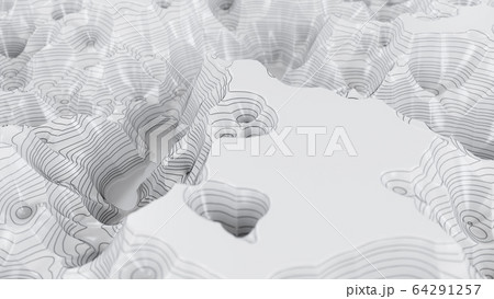 White three-dimensional topographic map. Contour lines on a topographic map. Studying the geography of the area: hills, mountains and plains. Cartography concept background, 3d illustration White three-dimensional topographic map. Contour lines on a topographic map. Studying the geography of the area: hills, mountains and plains. Cartography concept background, 3d illustration 64291257