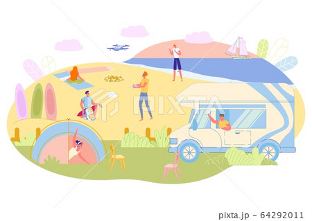 Summer Vacation on Beach, Vector Illustration. 64292011
