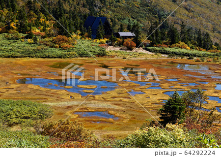 秋の妙高連山・高谷池湿原と高谷池ヒュッテ 秋の妙高連山・高谷池湿原と高谷池ヒュッテ 64292224