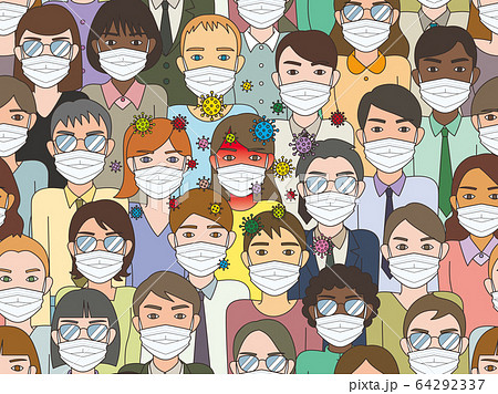 人混み ウィルスの飛散 シームレス 人混み ウィルスの飛散 シームレス 64292337