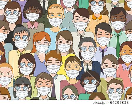 Crowded People With Masks Seamless Stock Illustration