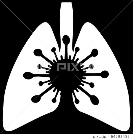 lungs icon covid 19 sign lungs with virus icon COVID-19 SARS-CoV-2 coronavirus black and white image 64292455