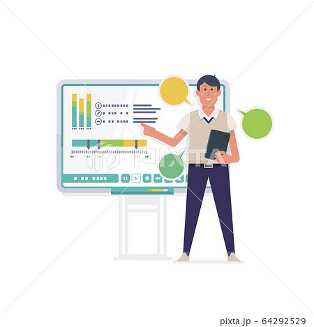 説明する男性【講座・授業・プレゼン・会議・グラフ】イラスト 64292529