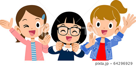 元気な女子たちの上半身のイラスト素材