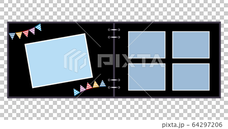 ガーランドで飾られた黒い台紙のフォトアルバムのイラスト イラストを入れられるフレーム背景素材のイラスト素材 64297206 Pixta