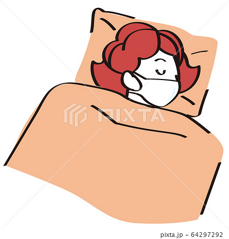 マスクをして寝る女性のイラスト素材