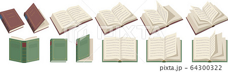 開いた本と閉じた本のセット 文字はランダムなアルファベットで 取り外し可能 のイラスト素材