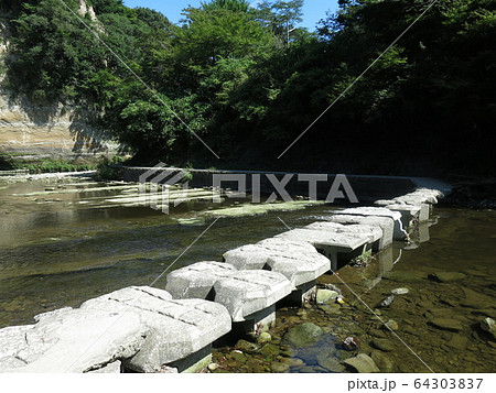 夏の養老渓谷 中瀬遊歩道の飛び石 の写真素材