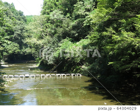 夏の養老渓谷 中瀬遊歩道の飛び石 の写真素材