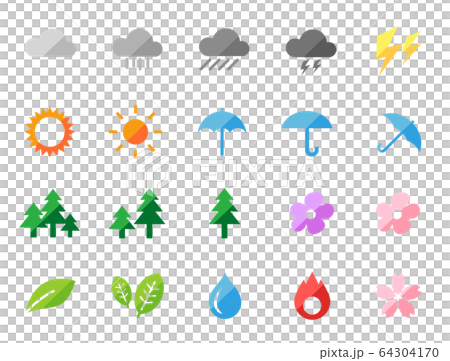 天気と自然のフラットデザインアイコンセットのイラスト素材