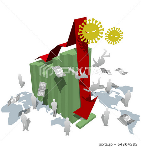 ベクターイラスト　新型コロナウイルスによる大恐慌のおそれ　背景透明 64304585