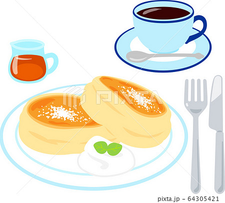 スフレパンケーキとコーヒーのイラスト素材 64305421 Pixta