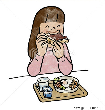 食パンを食べる女の子のイラスト素材