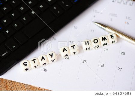 work from home words stay at home with keyboard on 64307693