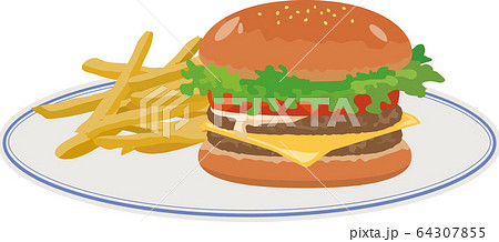 ハンバーガーとフライドポテトのイメージイラストのイラスト素材