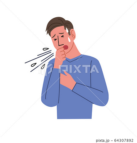 咳をする　若い　男性　コロナウイルス　イラスト 64307892
