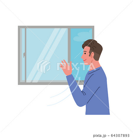 換気をする 男性 コロナウイルス イラスト 換気をする 男性 コロナウイルス イラスト 64307893