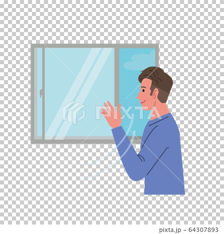 換気をする 男性 コロナウイルス イラスト 換気をする 男性 コロナウイルス イラスト 64307893