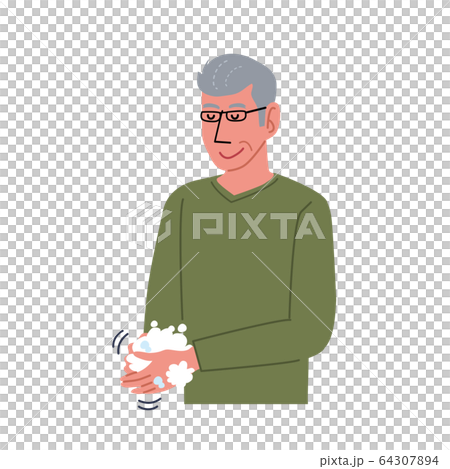 Hand washing, senior man, coronavirus illustration 64307894