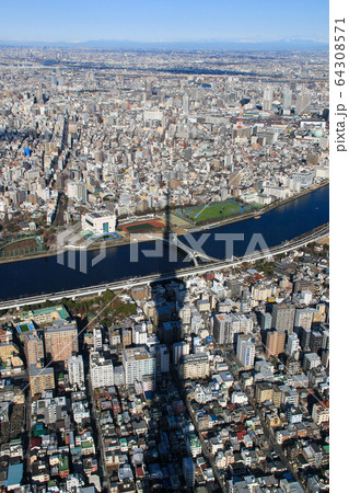 東京都 東京スカイツリー 展望台からの眺め 北北西方面の写真素材