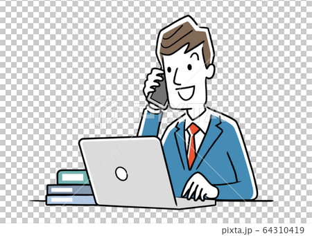 イラスト素材:パソコンを使う若いビジネスマン イラスト素材:パソコンを使う若いビジネスマン 64310419