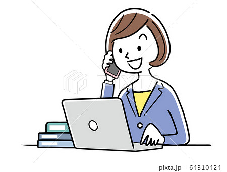 イラスト素材 パソコンを使う若い女性ビジネスマンのイラスト素材