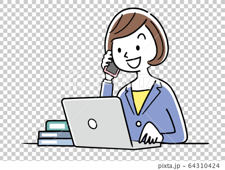 イラスト素材 パソコンを使う若い女性ビジネスマンのイラスト素材