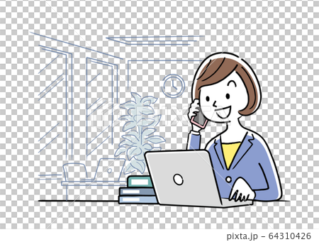 オフィスでパソコンを使って仕事をするスーツ姿の若い女性 64310426