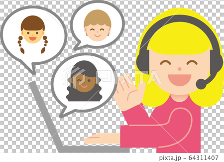 ヘッドセットをつけて会話する女性のイラスト素材 ヘッドセットをつけて会話する女性のイラスト素材