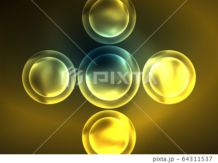 Glowing neon shiny transparent bubbles, glass circles or bio cell concept. Techno futuristic vector abstract background For Wallpaper, Banner, Background, Card, Book Illustration, landing page 64311537