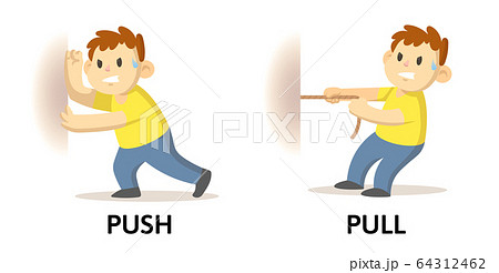 Words Push And Pull Flashcard With Cartoon のイラスト素材