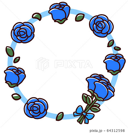 バラの丸フレーム 青のイラスト素材