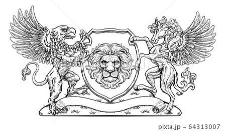 Coat of Arms Crest Griffin Pegasus Lion Shield 64313007