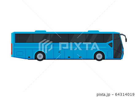 Modern Blue Bus, Side View, Public Transportation Vehicle Flat Vector Illustration 64314019