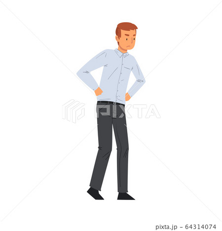 Angry Man Character Standing with Hands in His Waist, Father Scolding His Kid Vector Illustration 64314074