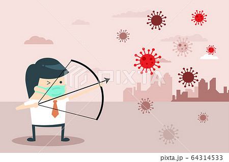 Businessman shooting arrow aiming Coronavirus Businessman shooting arrow aiming Coronavirus 64314533