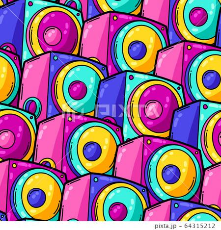 Seamless pattern with cartoon musical subwoofers. Seamless pattern with cartoon musical subwoofers. 64315212