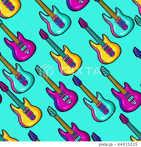 Seamless pattern with cartoon musical electric guitars. Seamless pattern with cartoon musical electric guitars. 64315215