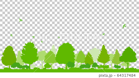 緑豊かな木々と飛ぶ鳥の風景 緑豊かな木々と飛ぶ鳥の風景 64317484