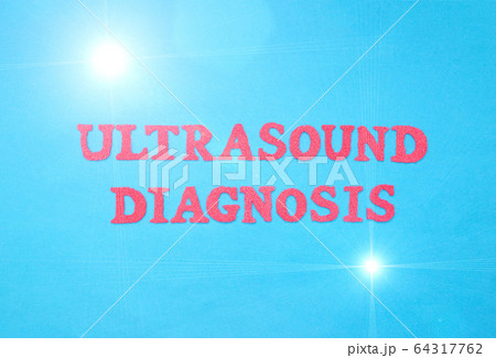 Inscription ultrasound diagnosis in red letters on a blue background. The concept of examination of human organs and the detection of diseases using ultrasound, neurosonography 64317762