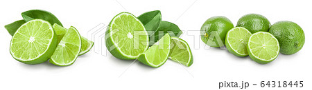 lime with half and leaf isolated on white background. Set or collection 64318445